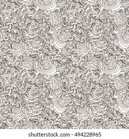 line drawing vector seamless abstract pattern. Wave pattern seamlessly tiling. Hand drawn seamless psychedelic background. Adult Coloring Books.