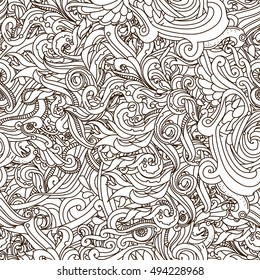 line drawing vector seamless abstract pattern. Wave pattern seamlessly tiling. Hand drawn seamless psychedelic background. Adult Coloring Books.