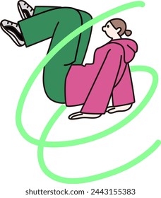 Line drawing vector of a woman falling