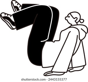Line drawing vector of a woman with her feet up
