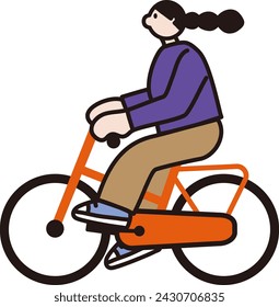 Line drawing vector of a woman riding a bicycle