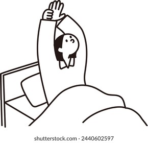Line drawing vector of a woman stretching out in bed