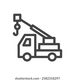 Line drawing vehicle-related single item icon Crane truck