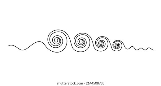 Line drawing wave. Single draw sea wave icon, line art seascape, continuous monoline drawing flow, one outline lineart ocean motion, linear vector illustration