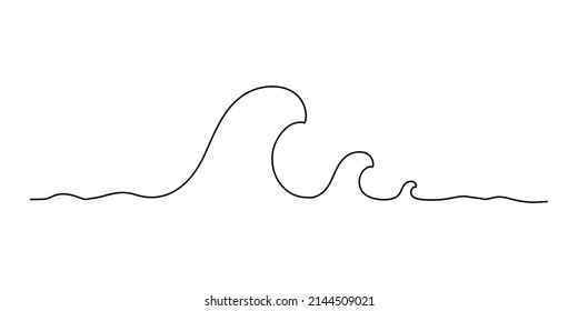 Line drawing wave. Single draw sea wave icon, line art seascape, continuous monoline drawing flow, one outline lineart ocean motion, linear vector illustration - Shutterstock ID 2144509021