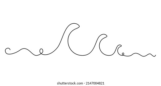 Line Drawing Wave. Single Draw Sea Wave Icon, Line Art Seascape, Continuous Monoline Drawing Flow, One Outline Lineart Ocean Motion, Linear Vector Illustration