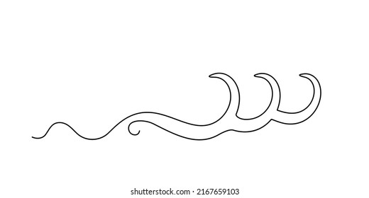 Line drawing wave. Single draw sea wave icon, line art seascape, continuous monoline drawing flow, one outline lineart ocean motion, linear vector illustration