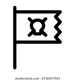 A line drawing of a waving flag attached to a vertical pole. The flag features a square emblem in the center marked with a cross or 'X', symbolizing prohibition, error, or a specific signal.