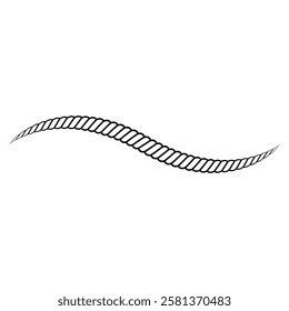 Line drawing wavy maritime rope, nautical length winding sea rope