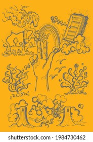 The line drawing which is psychedelic and like magic