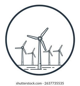 Line Drawing of Wind Turbines in Circle Sustainable Energy Graphic Design