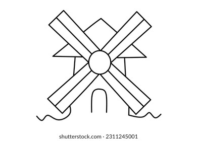 line drawing of Windmill isolated on white background. Windmill sketch vector illustration.