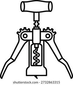 Un dibujo de línea de un sacacorchos de botella de vino con un mango en T y dos brazos alados para una fácil extracción de corchos