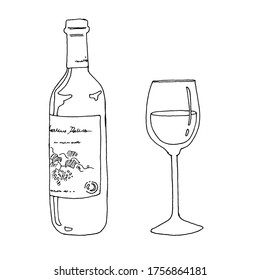 Line drawing of wine and glass