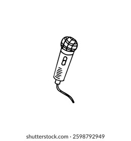 Line drawing of a wired microphone cartoon vector artistic design elements.