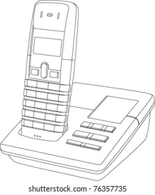 Line Drawing Of A Wireless Telephone/answer Machine In Its Cradle. Vector Version