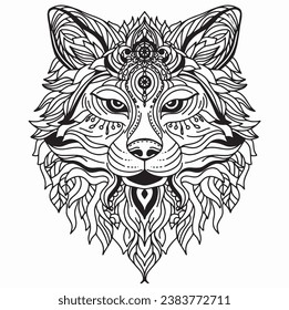 Line drawing of a Wolf head illustration, tatto silhuette