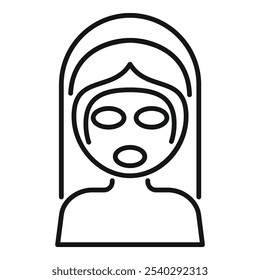 Line drawing of a woman applying a cosmetic facial mask as part of her skincare routine