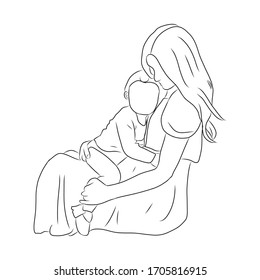 line drawing of a woman is carrying her child