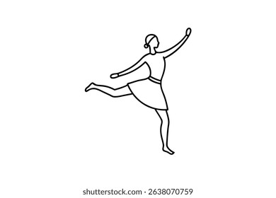 Line drawing of a woman dancing gracefully in a dress