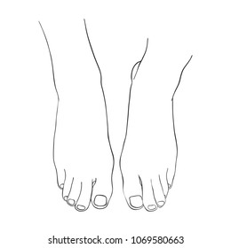 line drawing woman feet isolated at white background, hand drawn illustration