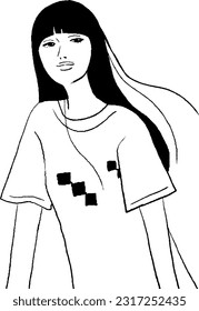 Line drawing of a woman with long hair vector line drawing