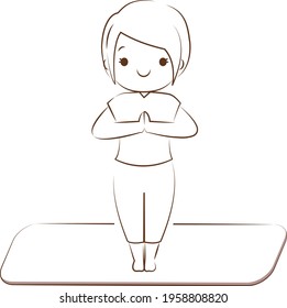 Line drawing of the woman practicing yoga
