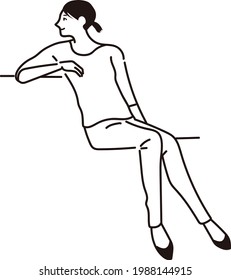 Line drawing of a woman sitting and feeling the wind.
