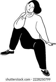 Line drawing of a woman sitting and thinking