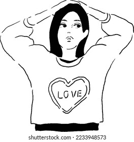 Line drawing of a woman thinking