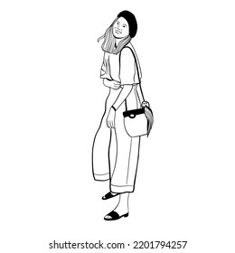 Line Drawing Woman Walking Bagillustration Pencil Stock Vector (Royalty ...