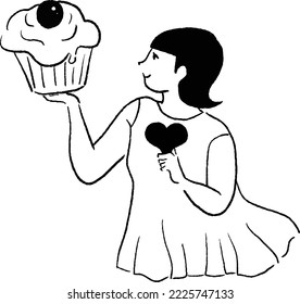 Line drawing of a woman wanting a cake