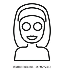 Line drawing of a woman wearing a cosmetic face mask, ideal for beauty and wellness themes
