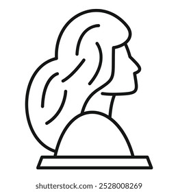 Line drawing of a woman's bust showing her side profile with long hair flowing down her back