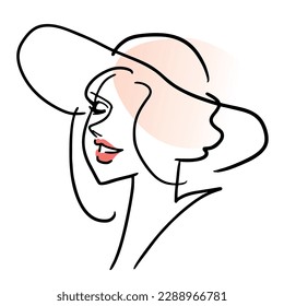 Line drawing of woman's face. Abstract minimal woman portrait. illustration Vector