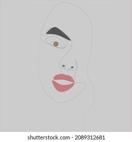 line drawing of a woman's face combined with color