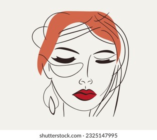 A Line Drawing of Woman's Face in the Style of Minimalist Luxury wall Hanging