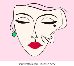 A Line Drawing of Woman's Face in the Style of Minimalist Luxury wall Hanging