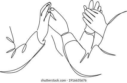 a line drawing of a woman's hands in a man's hands, an illustration isolated on a white background.