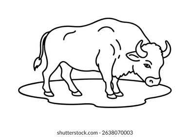 Line drawing of a yak grazing on the ground