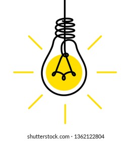 Сontinuous line drawing of a yellow light bulb conceptual business ideas