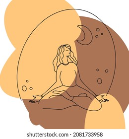 Line drawing of  yoga , flat concept, with geometric doodle Abstract elements pastel colors. One line continuous drawing. vector illustration