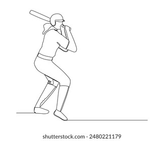 Dibujo de línea de la joven y enérgica mujer jugador de béisbol práctica para golpear la Ilustración vectorial de la pelota. Concepto de entrenamiento deportivo. Diseño de dibujo de línea continua moderna para el Anuncio de torneos de béisbol