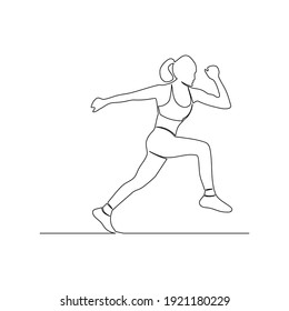 Line drawing of young female runner. Individual sport, training concept. Templates for your designs. Vector illustration