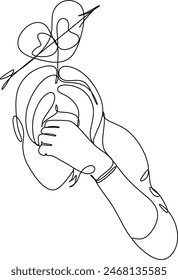 Line drawing of young man depressed, sad emotional turmoil, loss, grief, life problems, confusion, disordered feelings and worry about poor mental health. Without artificial intelligence