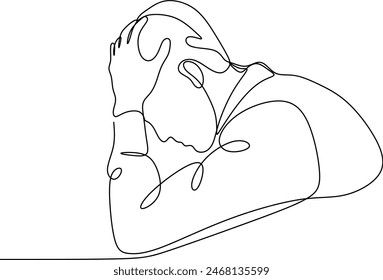 Line drawing of young man depressed, sad emotional turmoil, loss, grief, life problems, confusion, disordered feelings and worry about poor mental health. Without artificial intelligence