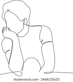 Line drawing of young man depressed, sad emotional turmoil, loss, grief, life problems, confusion, disordered feelings and worry about poor mental health. Without artificial intelligence