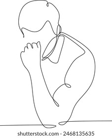 Line drawing of young man depressed, sad emotional turmoil, loss, grief, life problems, confusion, disordered feelings and worry about poor mental health. Without artificial intelligence