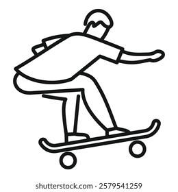 Line drawing of a young man skateboarding and keeping his balance