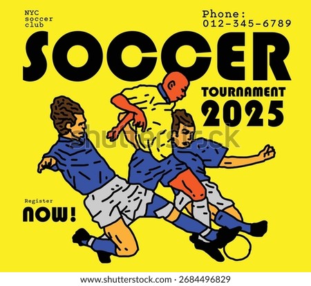 Line drawing of a young soccer player for an advertising poster. Illustration graphic design.